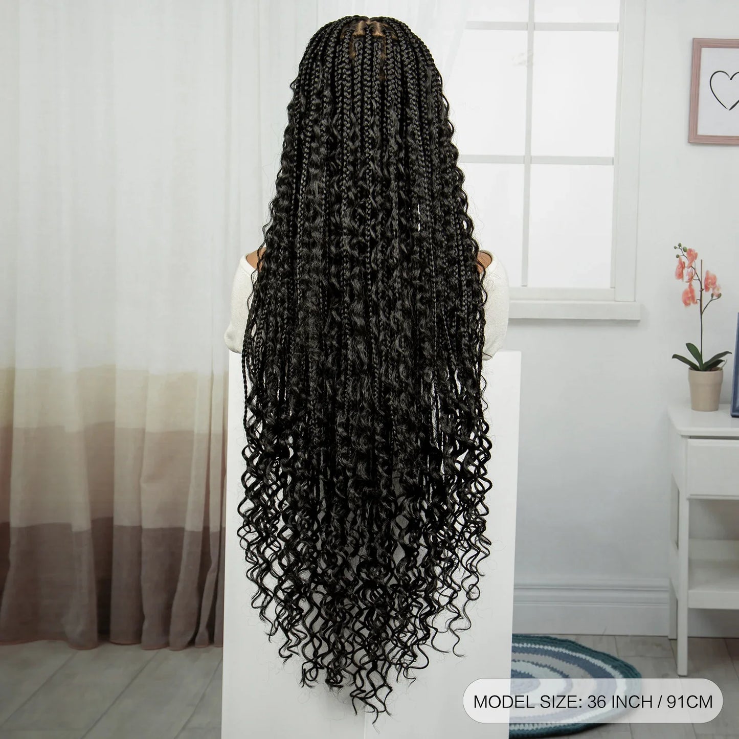 36" Long Boho Knotless Braids Wig | Curly Ends | Full Lace | Baby Hair