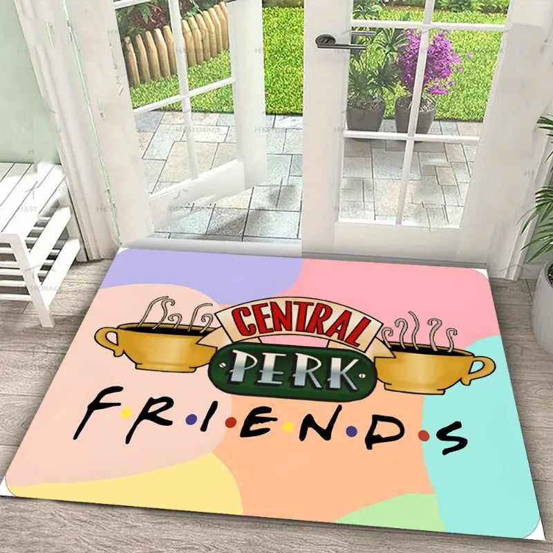 Carpet Central Perk Logo Mat Coffee Cup Printing Rug Friends TV Theme Door Mat Welcome Text Home Decoration Indoor Outdoor Use