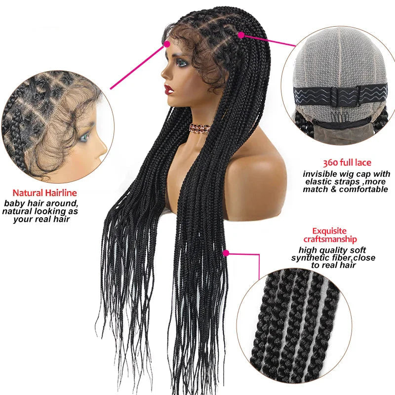 Product Title: Criss Cross Knotless Box Braids Full Lace Wig | Baby Hair | Synthetic Cornrows | Braided Lace Front Wig