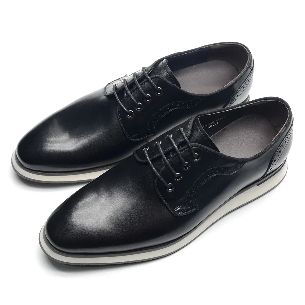 Men's Blue & Black Genuine Leather Derby Dress Shoes | Classic Casual & Business Oxfords (Breathable)