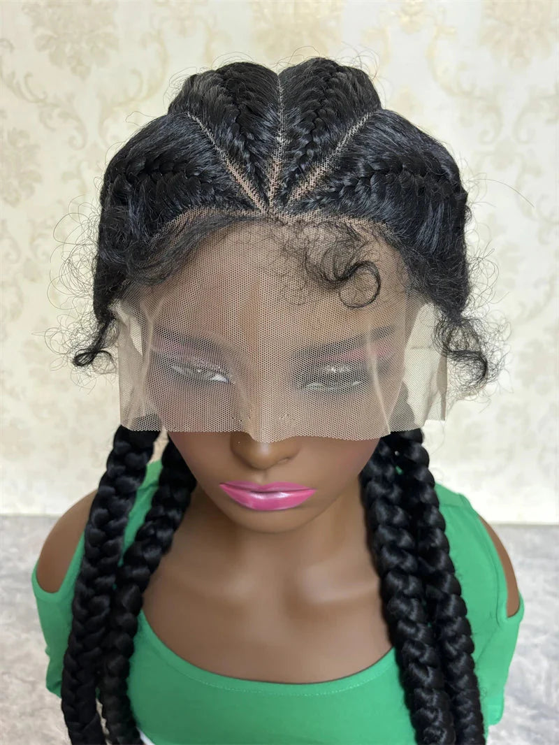 New in Synthetic Lace Wig Braided Wigs Natural Dark Wig For Black Women American African Wig Wholesale Cheap Full Lace 4 Braids