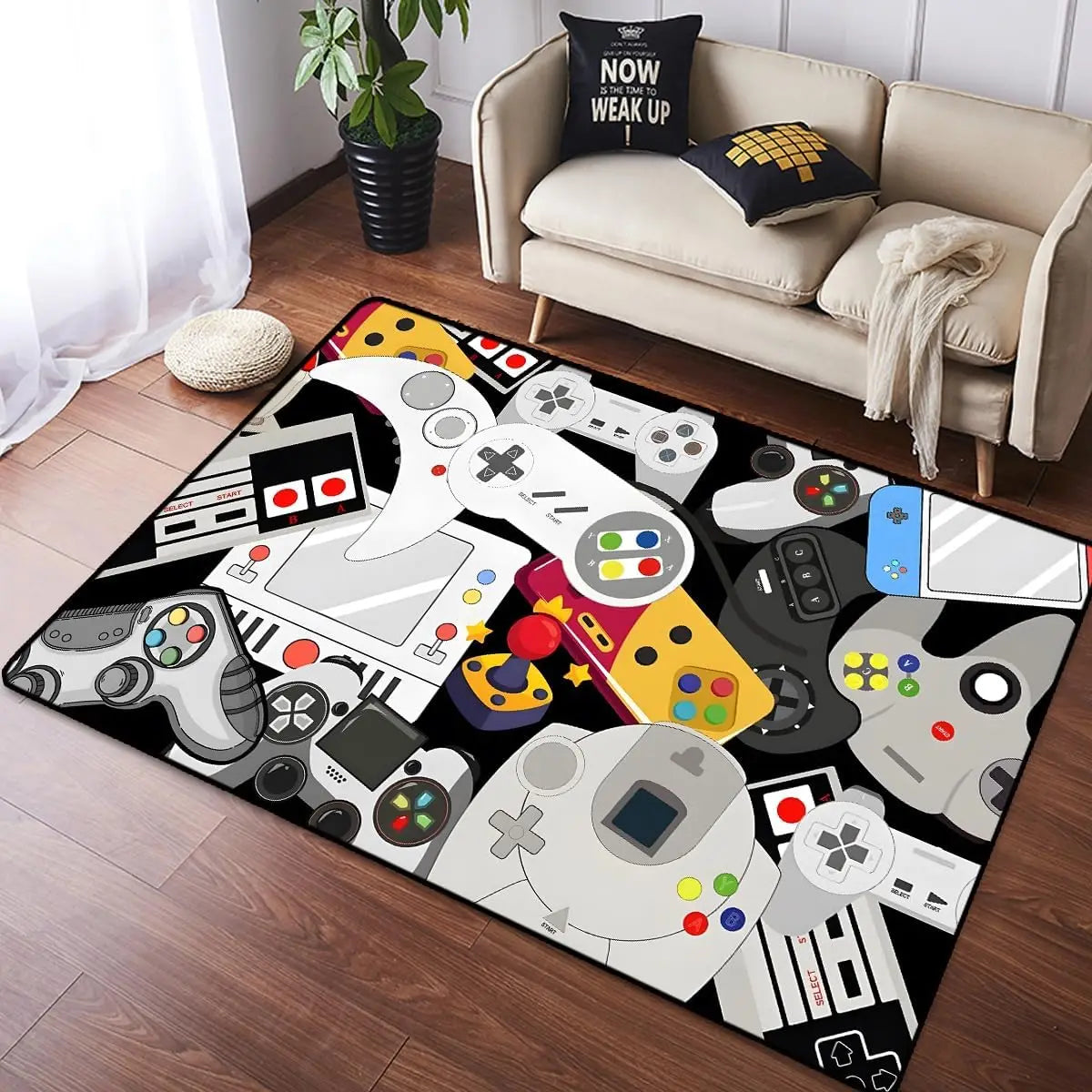 Fashion Crystal Pile Gaming Carpet with Video Game Controller Game Room Carpet Bedroom Full Pile Non-Slip Carpet