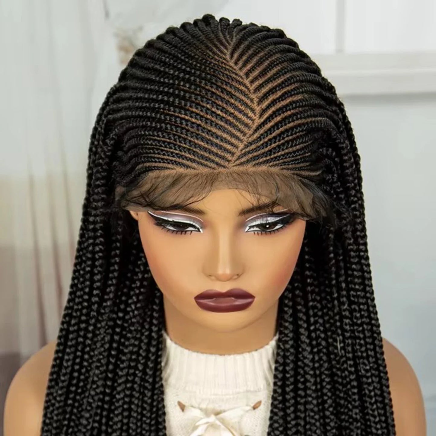 36" Natural Straight Cornrow Braids Wig | Lace Front | Baby Hair