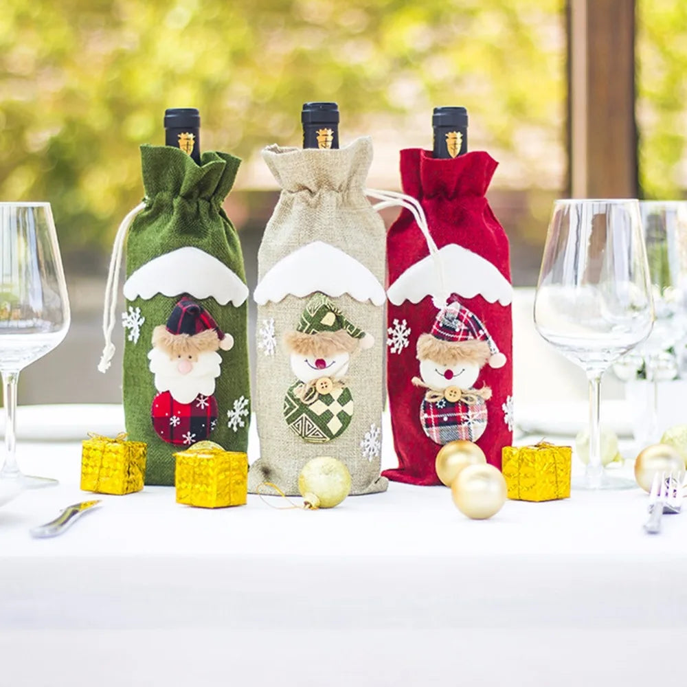 Merry Christmas Decoration for Home 2024 Santa Claus Wine Bottle Cover Snowman Stocking Gift Holders Xmas Navidad Decor New Year