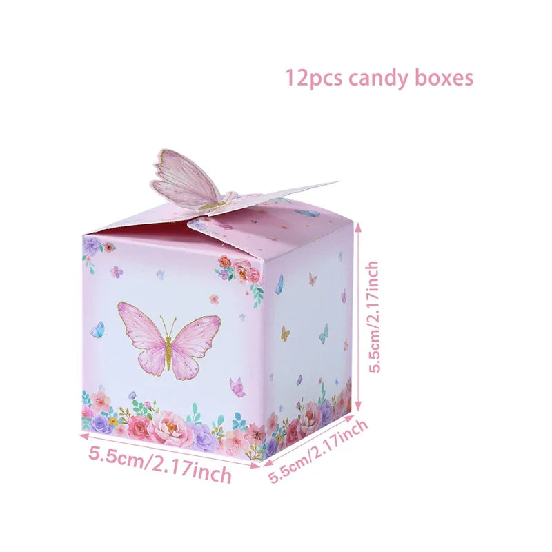 Butterfly Candy Gift Box Pink Purple Butterfly Birthday Party Decorations Kids Wedding Supplies Baby Shower Cookie Biscuit Box