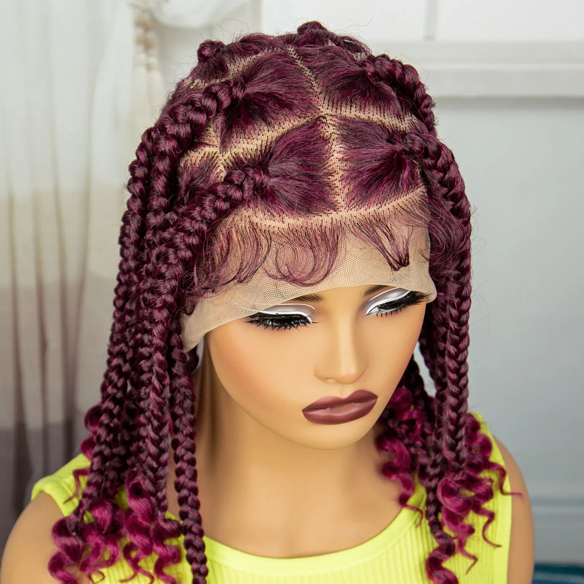 Natural Curly Ends Knotless Braids Wig | Transparent Full Lace | Baby Hair