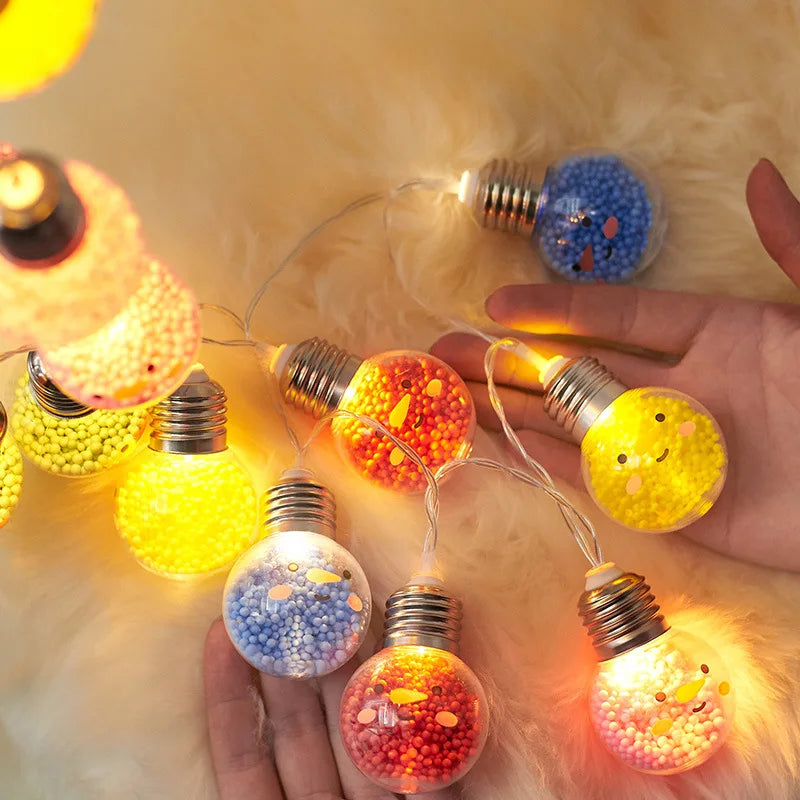 1PC 1.5M10LED Christmas Bulb Ball String Lights Smiling Christmas Tree Decorative Lamp Fairy Lights For Room Birthday Party
