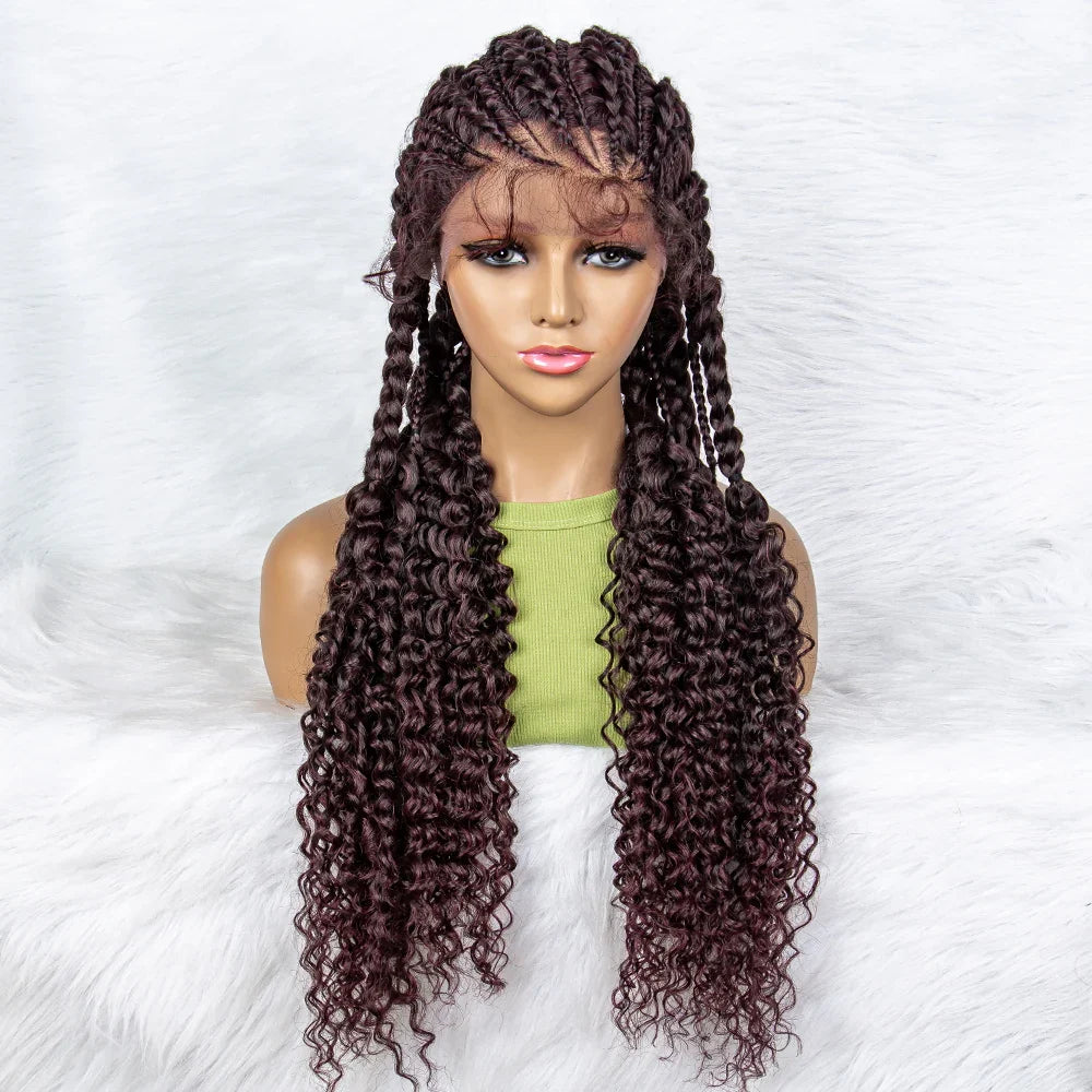 Water Wave Braided Lace Front Wig with Baby Hair | Soft Synthetic African Braids