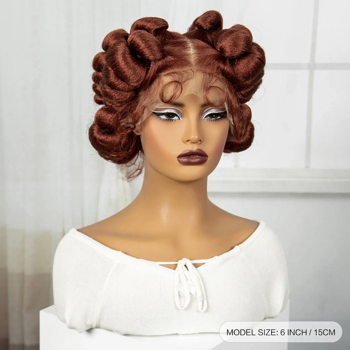 Short Cute Ginger Bantu Knotless Braids Wig | Full Lace Handmade