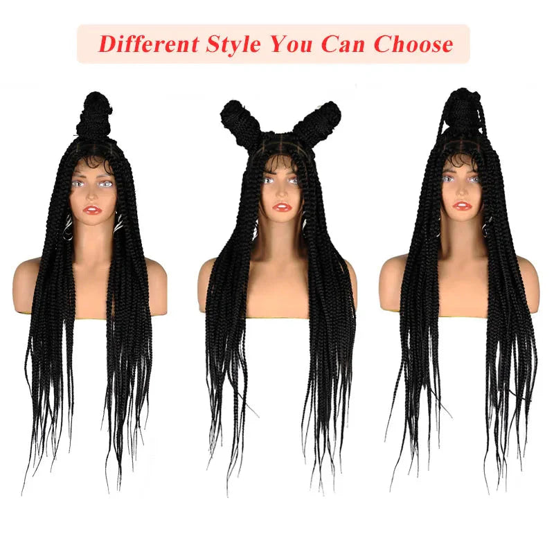 36" Large Square Knotless Box Braids Wig | Full Double Lace | Baby Hair | Kanekalon