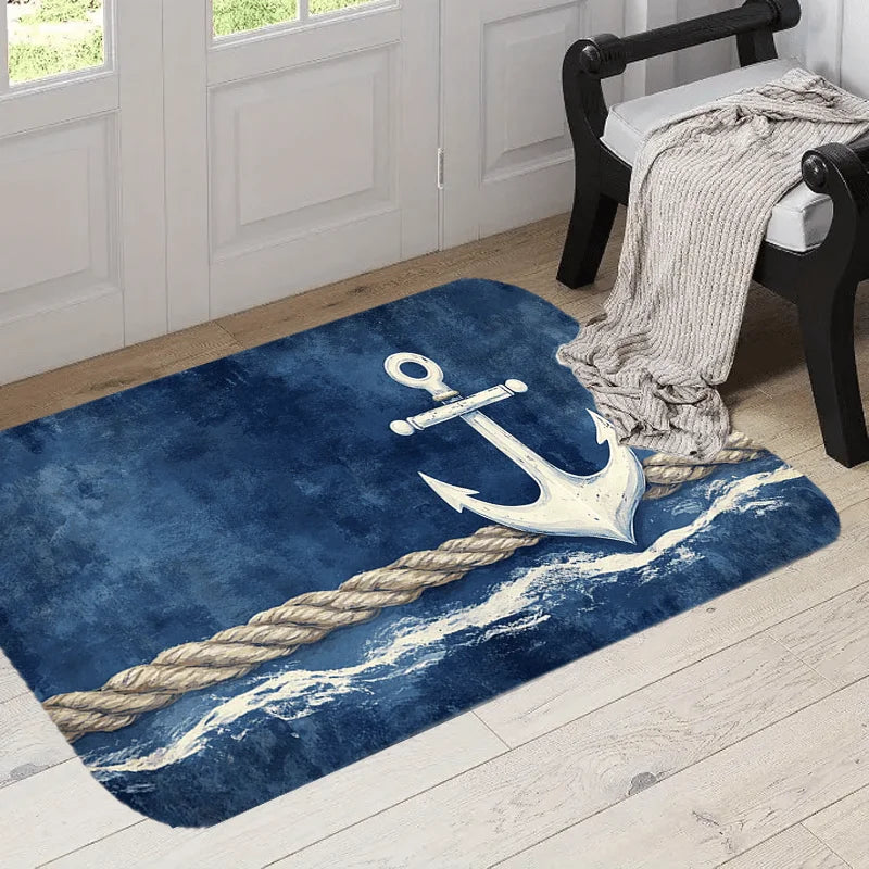 VIKAMA Cool Blue Carpet Nautical Symbol Doormat Welcome Mat Kitchen Rug Bathroom Mat Rug For Bedroom Carpet For Live Room Home D