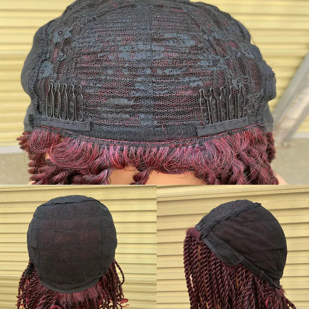 Short Ombre Bug Twist Braided Bob Wig | Crochet Hair | Synthetic African Braids | Black Women
