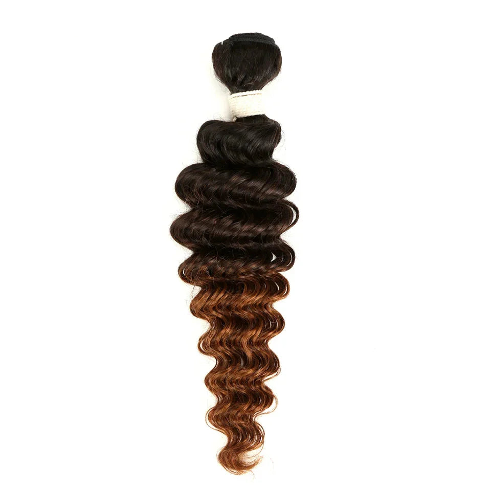 Ombre Brazilian Deep Wave Human Hair Bundles | Remy 2 Tone Color T1B/27#, T1B/30#, T1B/99J# (1, 3, or 4 Pcs)
