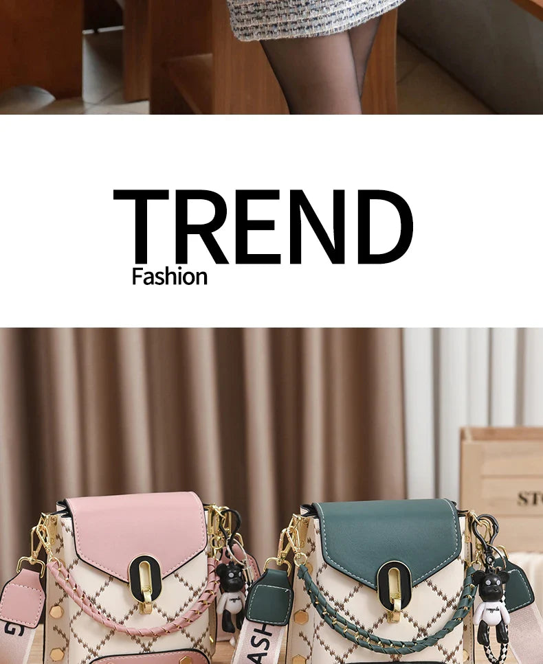 Mini Studded Decor Crossbody Bag | Argyle Embroidery Mobile Phone Purse & Trendy Chain Handbag for Women