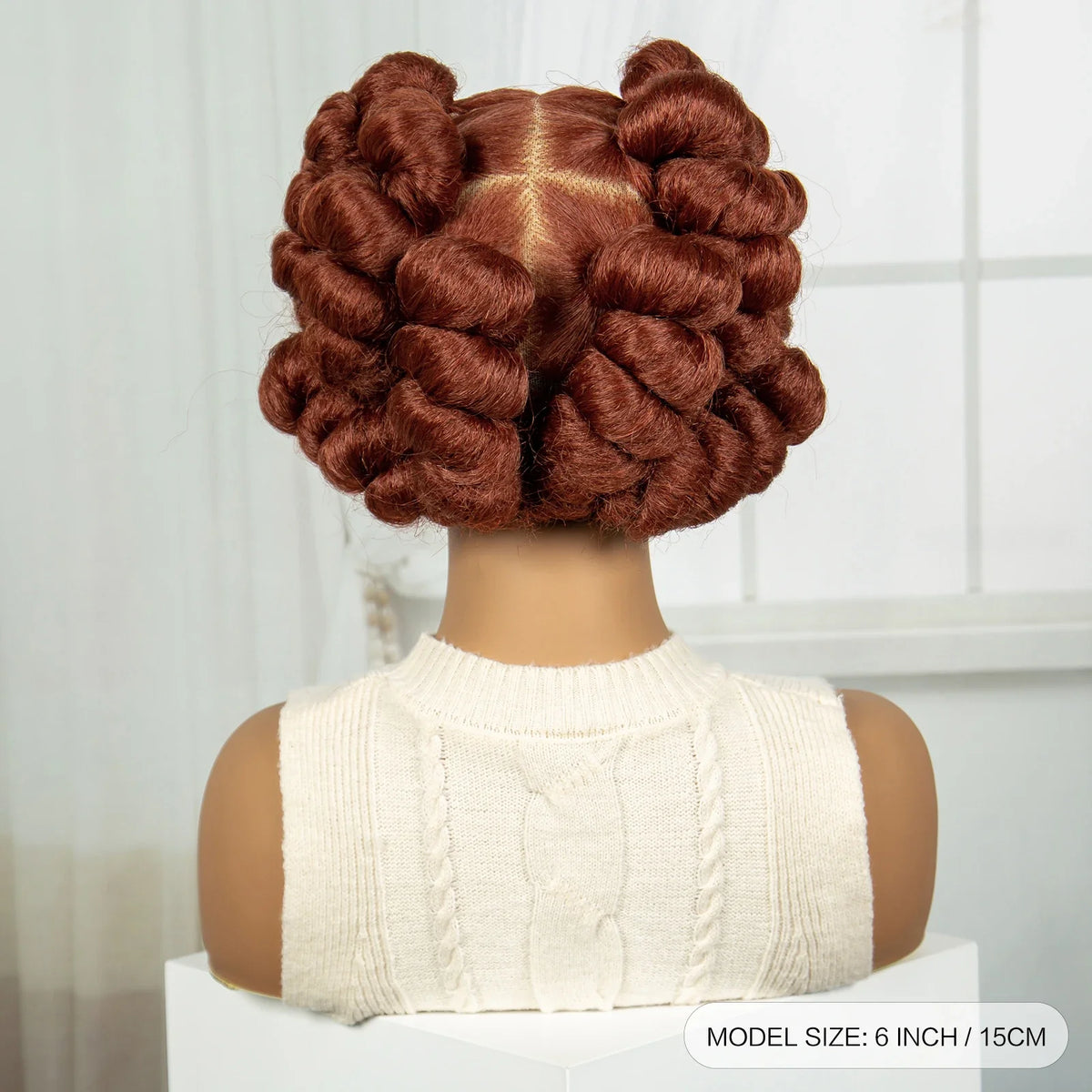6" Short Cute Burgundy Bantu Knotless Braids Wig | Transparent Full Lace