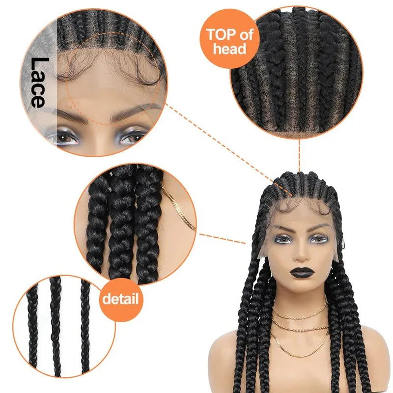 36" Jumbo Dutch Twins Cornrow Braided Lace Front Wig | Full Lace | Synthetic Crochet Hair | Black Women