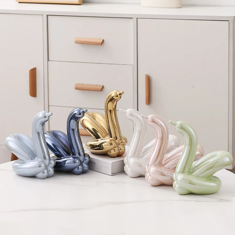 Nordic Ceramic Swan Sculpture Animal Decorative Figurine Home Decor Room Accessory Swans Decorative Item