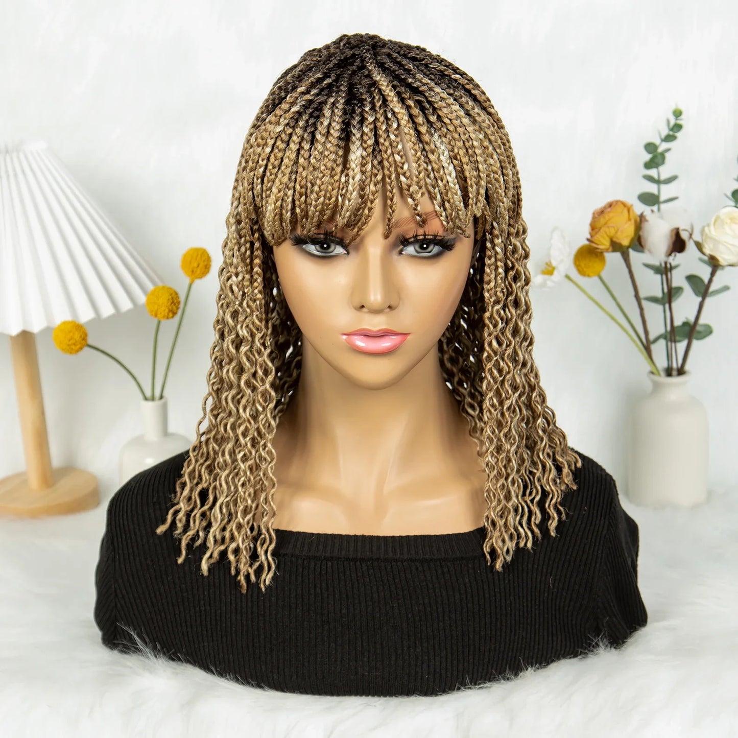 KIMA Colorful Half Twisted Locs Half Braided Bob Wig with Bangs