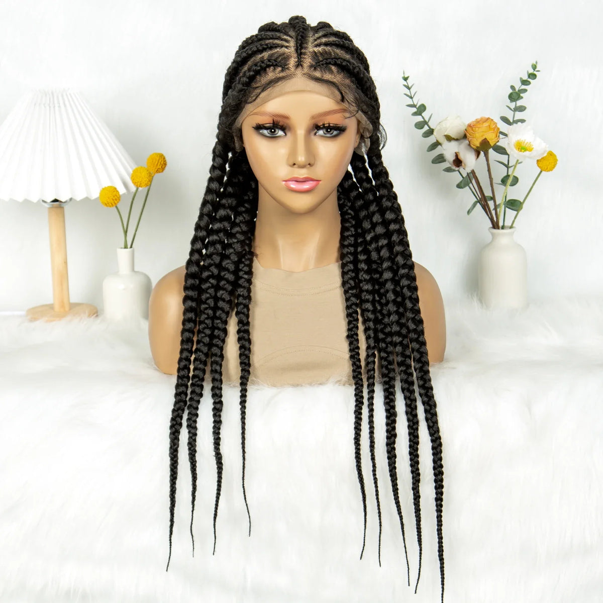 Knotless Cornrow Box Braided Full Lace Wig | Twisted Accents | Natural Hair Texture | Black Women