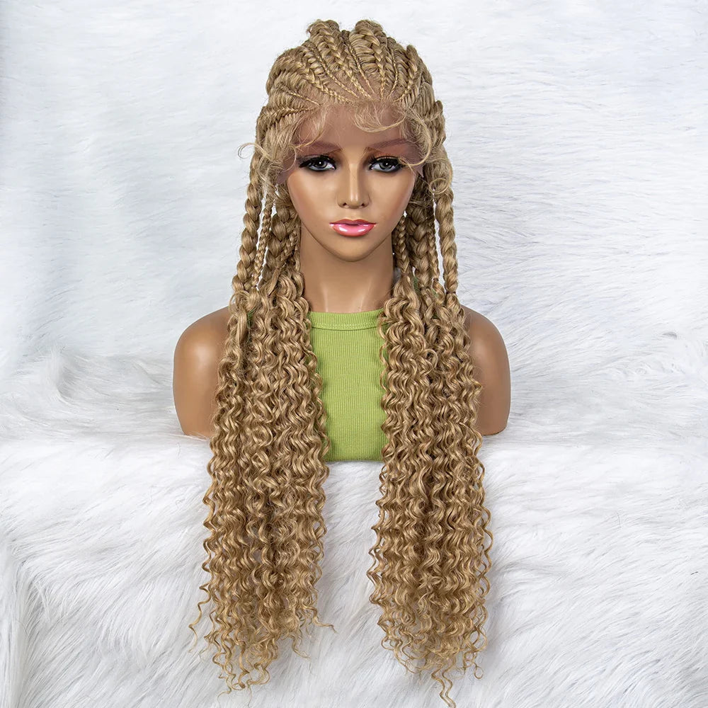 Water Wave Braided Lace Front Wig with Baby Hair | Soft Synthetic African Braids