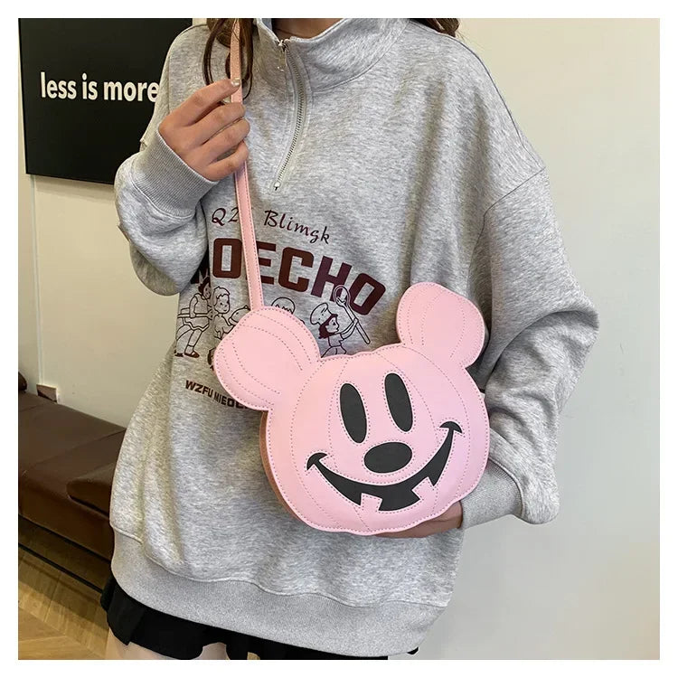 New Disney Mickey Halloween Pumpkin Creative Shoulder Bag | Funny Women's PU Crossbody Cartoon Bag (Personalized Niche Design)
