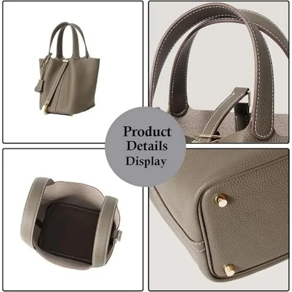 Leather Bucket Bag | Large Soft Shoulder Tote with Lock (Everyday Travel Handbag for Women & Girls)