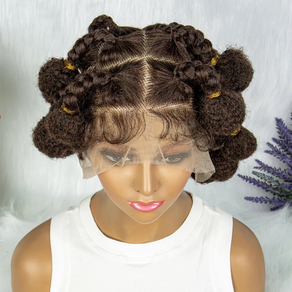 New Style Bantu Knot Knotless Box Braids HD Full Lace Wig | Synthetic Braided Wig for Black Women