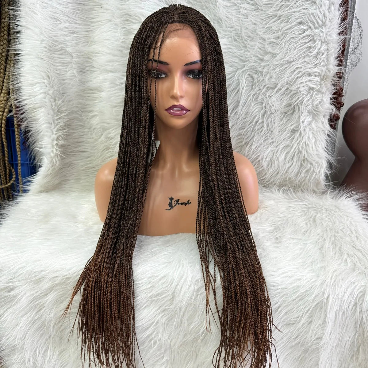 Knotless Box Braids Synthetic Lace Front Wig 28" | Straight | Heat Resistant | Kanekalon Hair | For Black Women