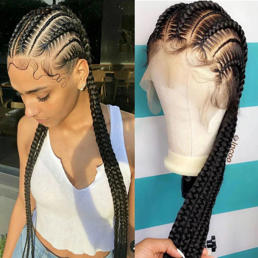 Synthetic Full Lace Cornrow Braided Wigs 36'' Lace Front Wig Jumbo Braids Wig For Black Afro Women Goddess Twists Box Braids Wig