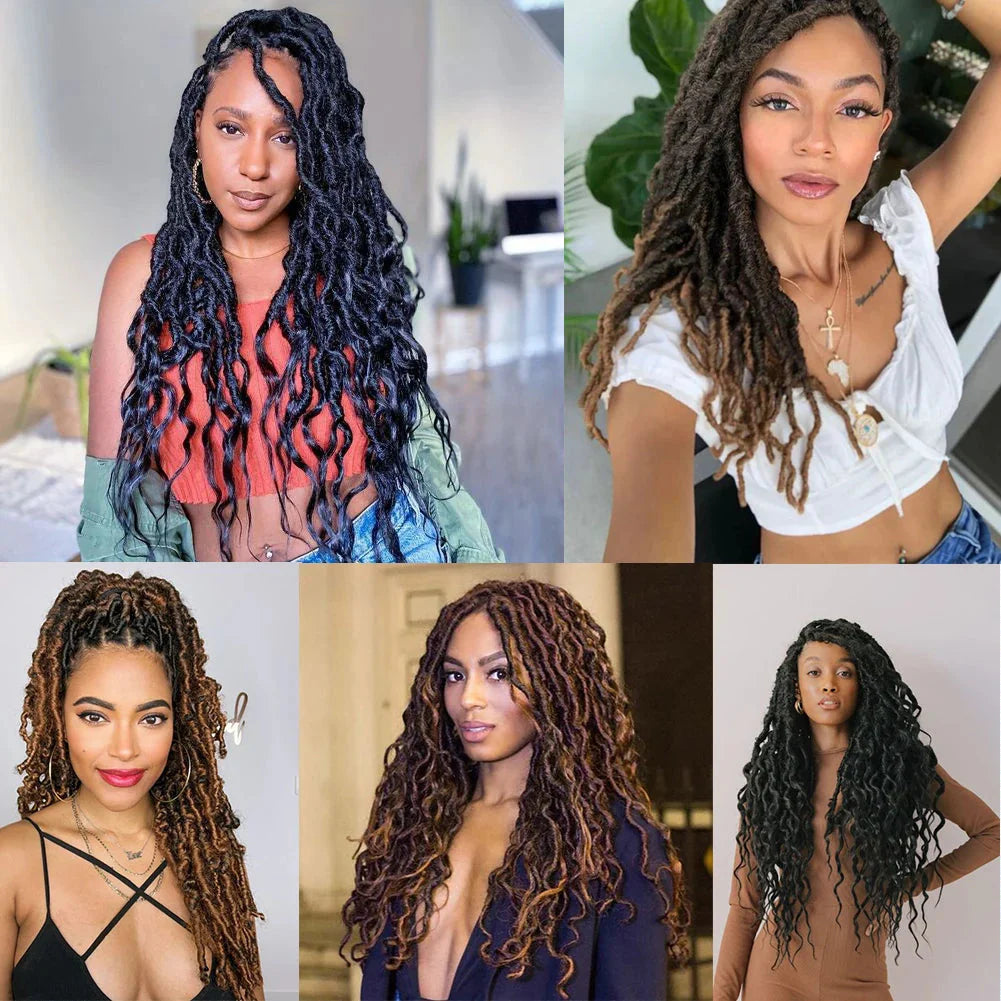 Goddess Faux Locs Crochet Wigs Synthetic Dreadlock Lace Twist Wig with Wave Curly End Lace Faux Locs Braided Wigs with Baby Hair