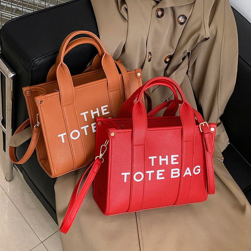The Tote Bag for Women | Crossbody Female Handbag & New Solid Words Letter Leisure Large Bag (Luxury Fashion Designer PU Bag)