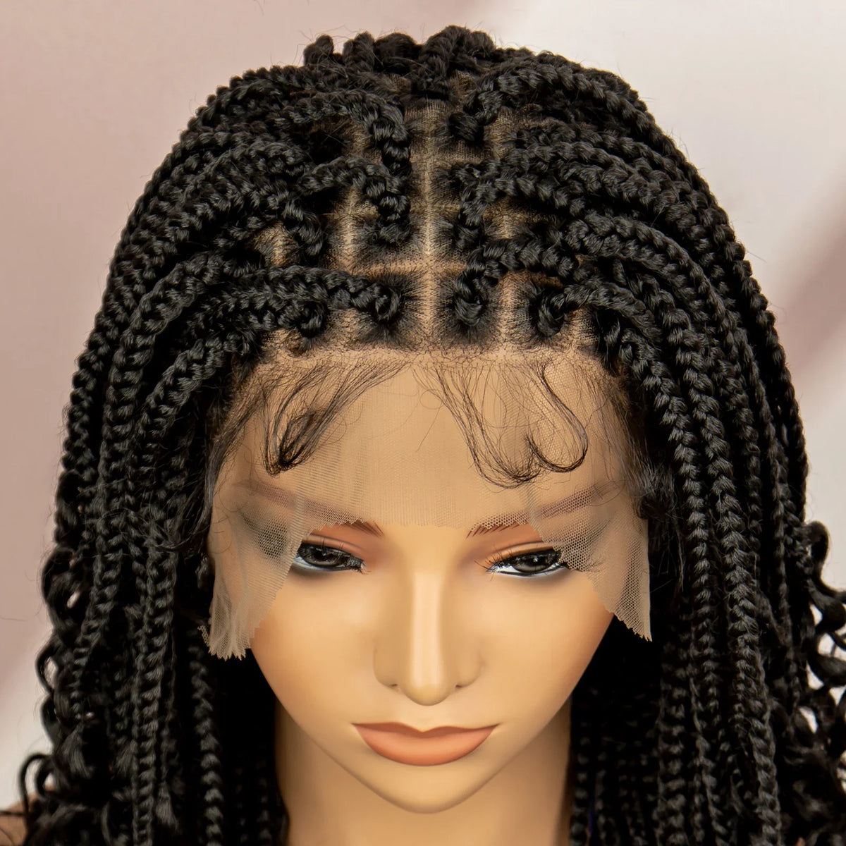Short Bob Boho Knotless Box Braids Wig | 360 Double Full Lace | Curly Ends