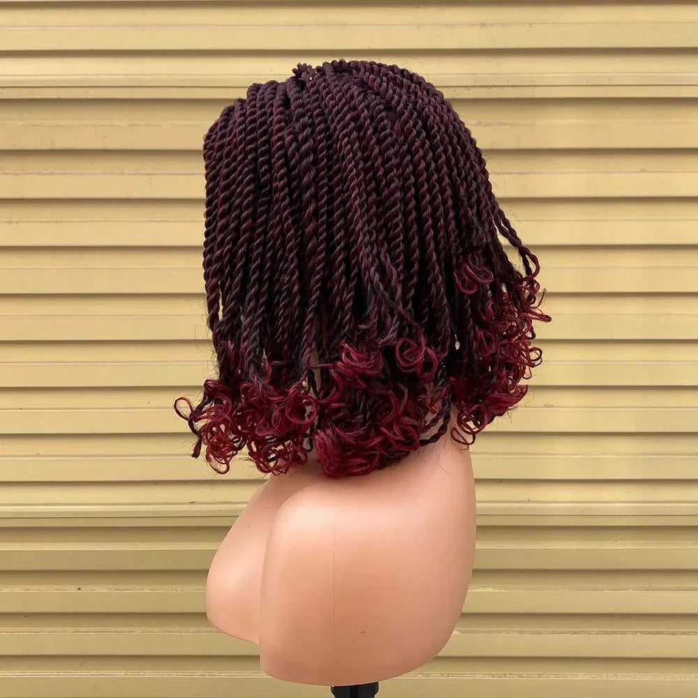 Short Ombre Bug Twist Braided Bob Wig | Crochet Hair | Synthetic African Braids | Black Women