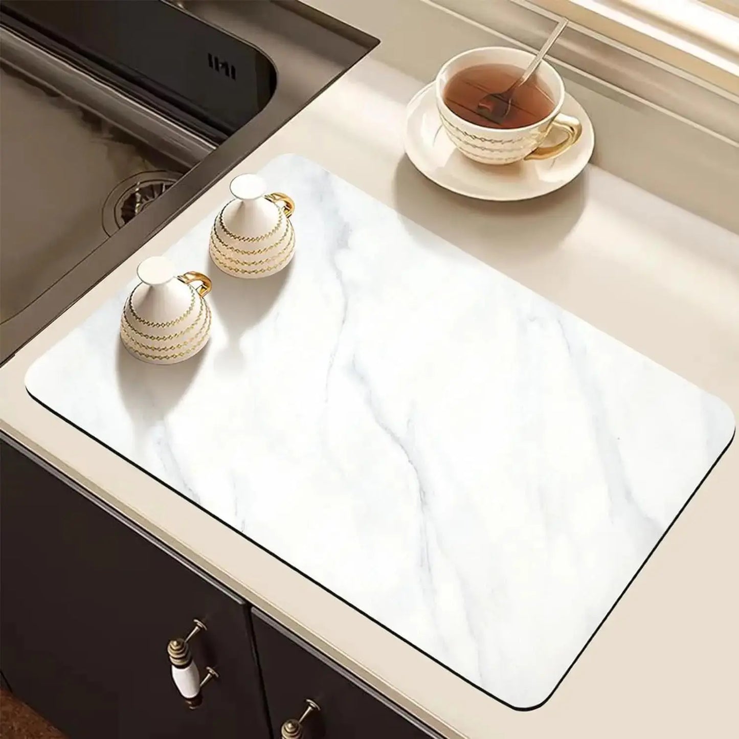 Marbled Diatomite Coffee Machine Mat Kitchen Drainage Absorbent Quick Drying Placemat Bathroom Anti-slip Dirty Resistant Rug
