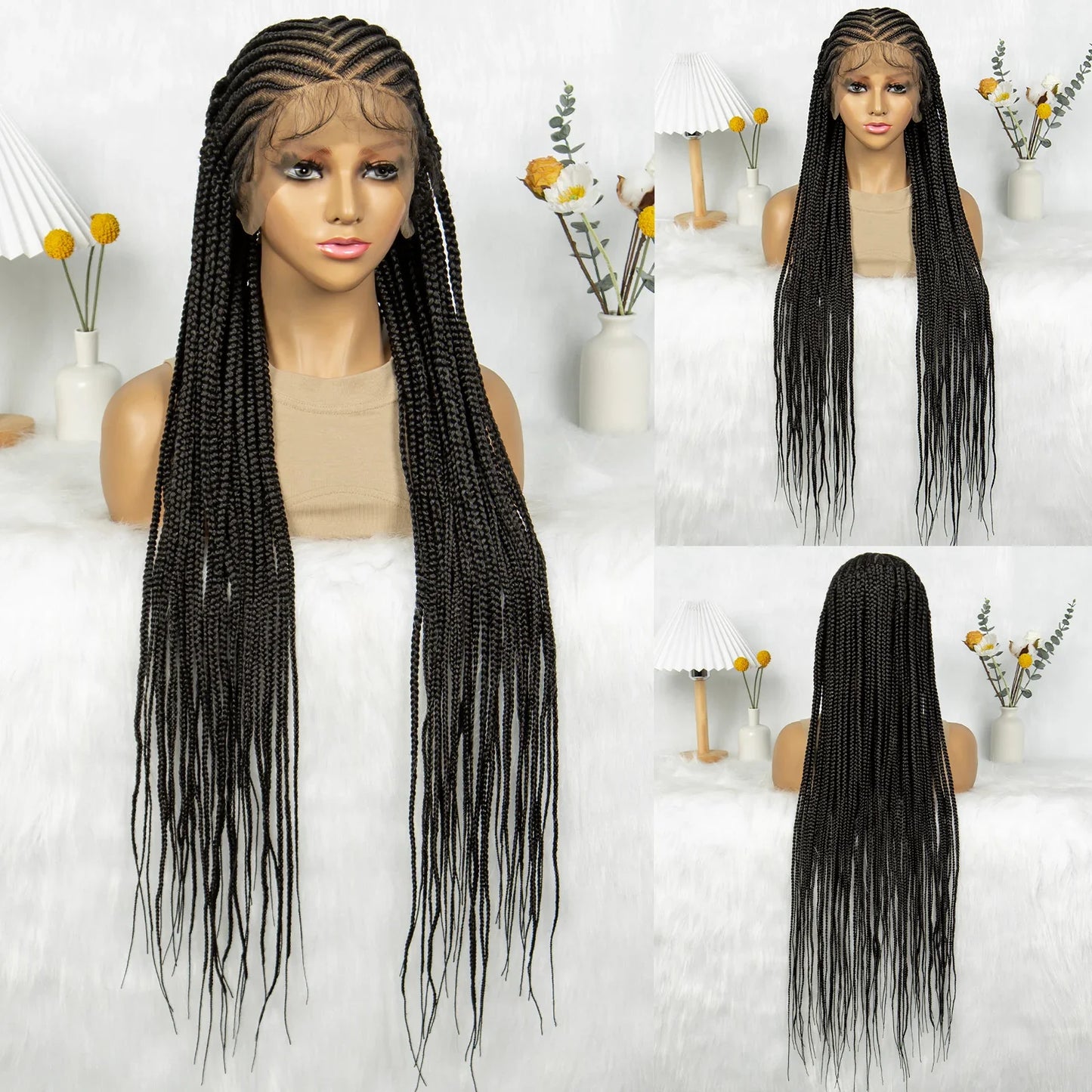 HD Lace Front Knotless Box Braids Wig | Cornrow Detail & Baby Hair