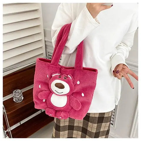 New Cartoon Plush Doll Shoulder Bag | Sweet and Cute Stitch Strawberry Bear Soft Cute Girls Handbag