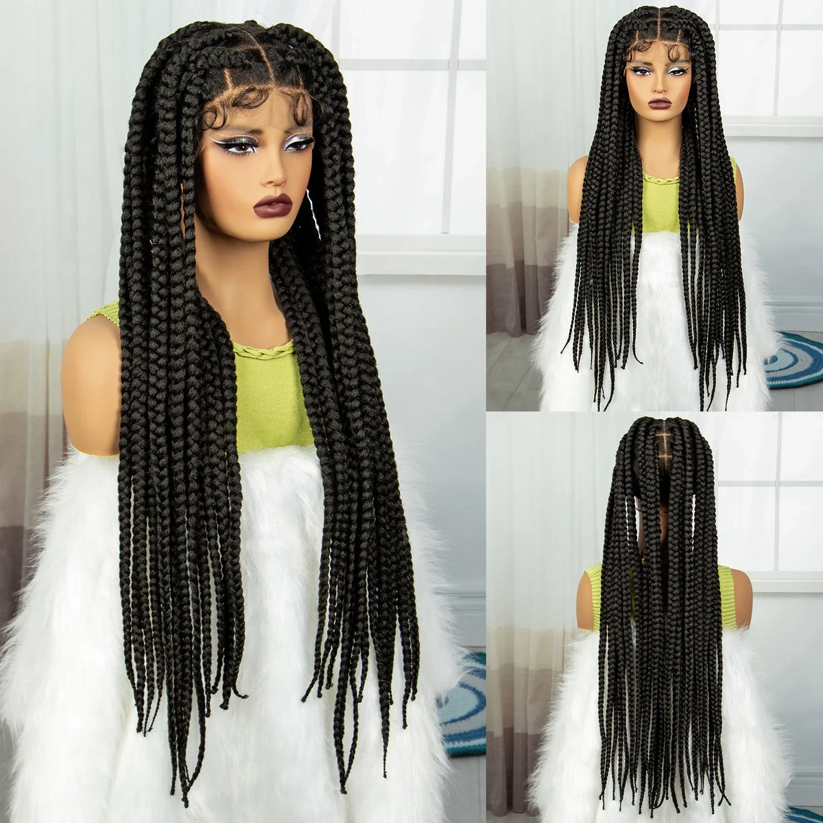 Knotless Twist Braids Full Lace Wig | Straight Synthetic Braids | Baby Hair | Black Women