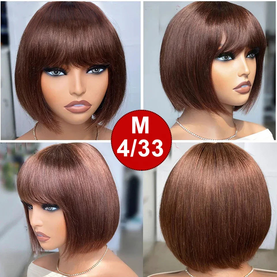 Indian Straight Bob Wig with Bangs | Glueless Middle Part Lace Human Hair (Realistic Scalp)