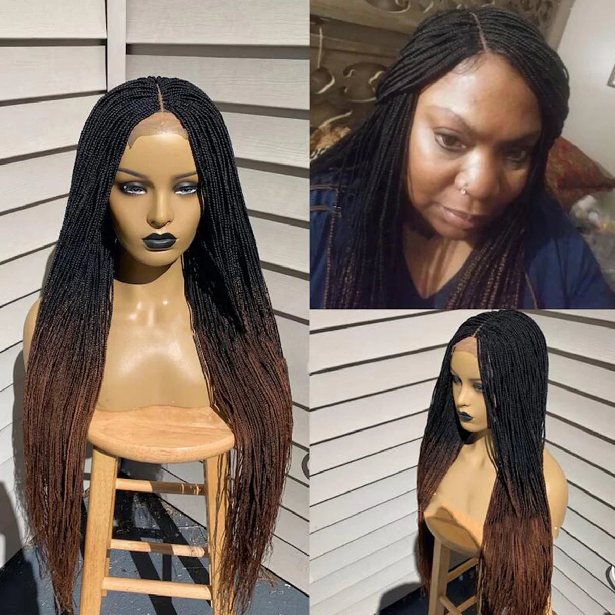 Ombre Blonde Knotless Box Braided Wig | Full Lace Braids Wig | Senegalese Twist, Passion Twist, Faux Locs Styles Available | Kanekalon Hair