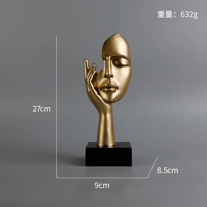27cm bstract Face Sculpture Resin Thinker Figurines for Desktop Office Desk Living Room Table Collection Figurine Decoration
