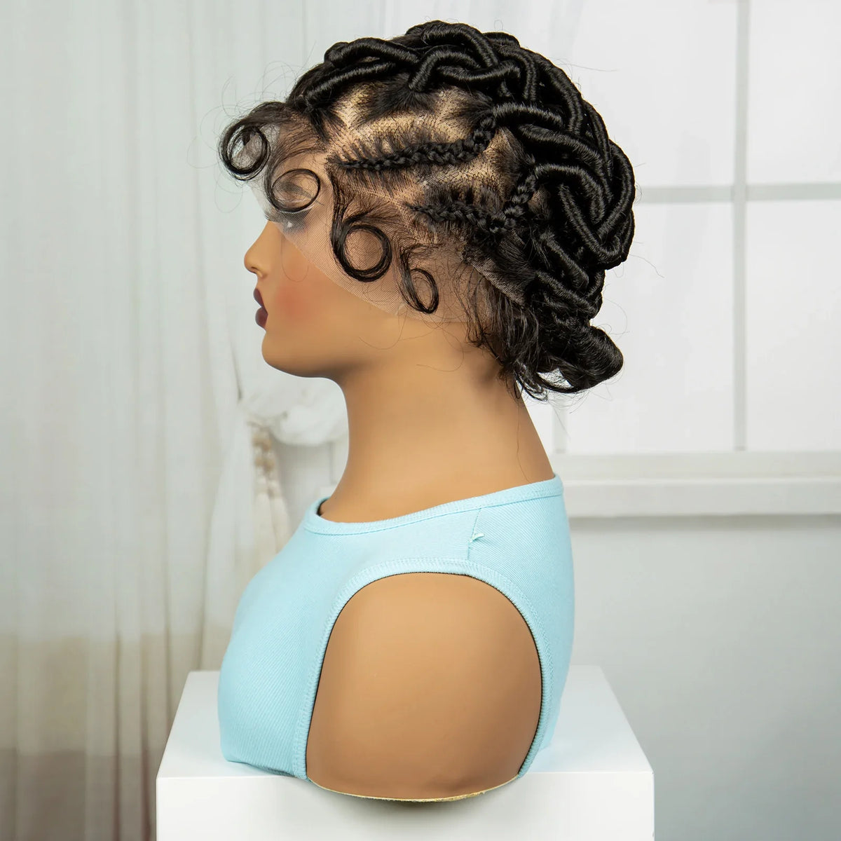 Burgundy Full Lace Synthetic Braided Wig | Knotless Box Braids & Bantu Knots | Lace Front Wig with Baby Hair for Black Women