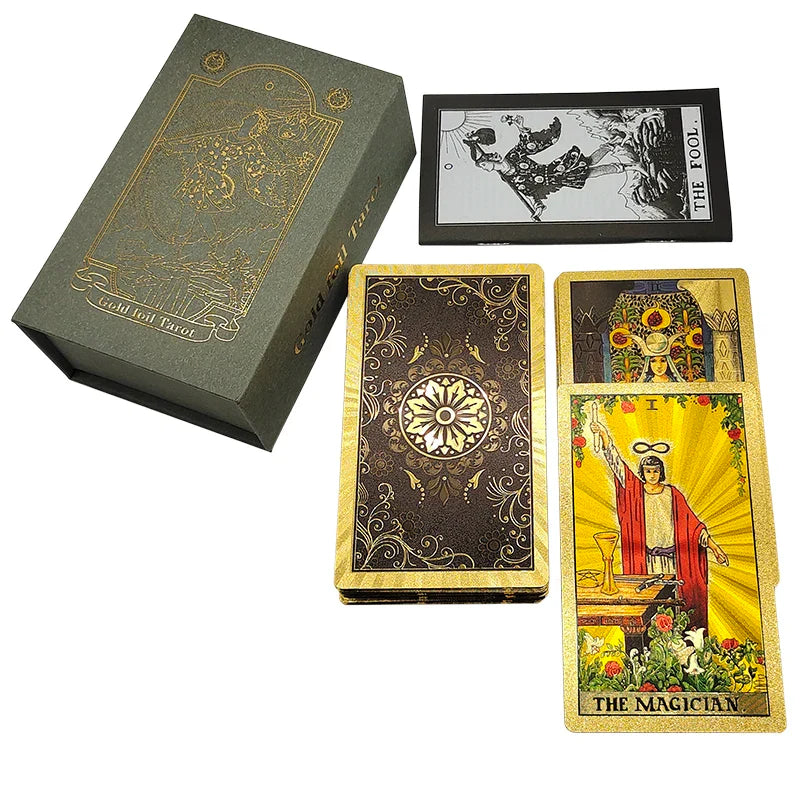 The New Knight Laser Gold Foil Tarot Board Game Set Hot Stamping Luxury PVC Waterproof Wear-resistant Divination Cards