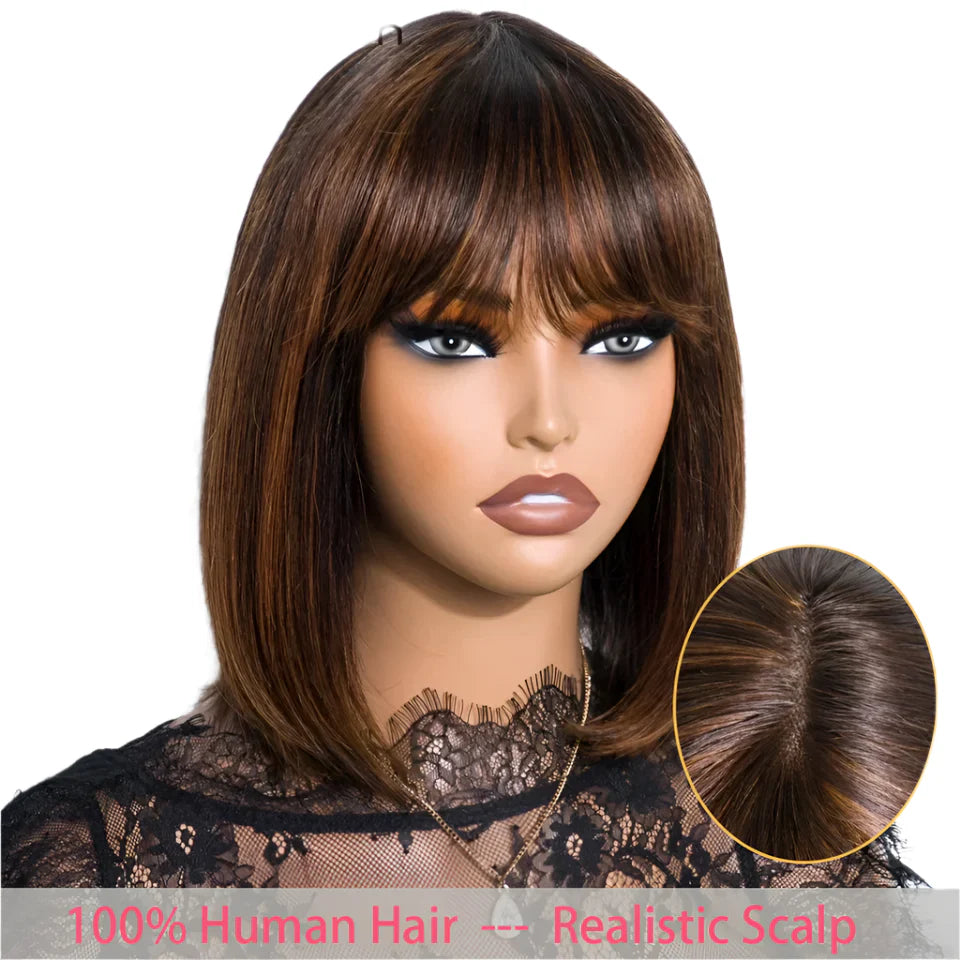 Glueless Brazilian Straight Bob Wig | Realistic Scalp & Bangs