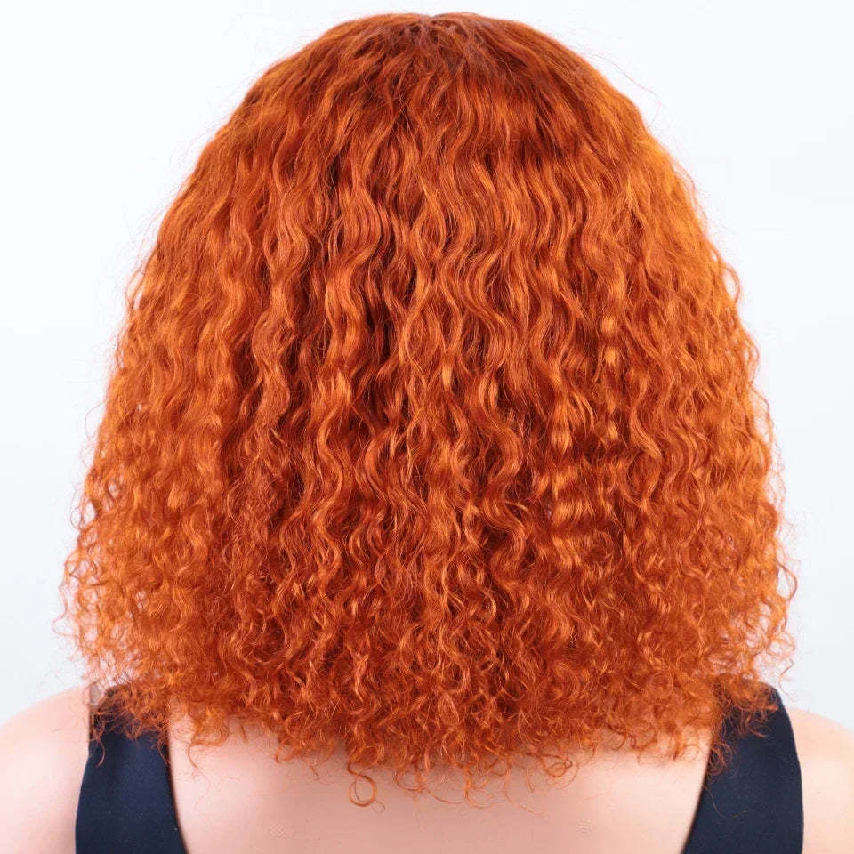 Ginger Jerry Curly Pixie Bob Wig | Honey Blonde Orange Remy Human Hair with Bangs