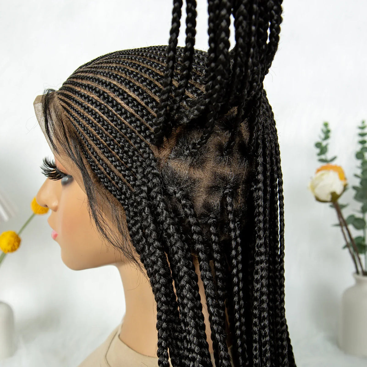 Knotless Box Braids Cornrow Full Lace Braided Wig | Synthetic Crochet Hair for Black Women