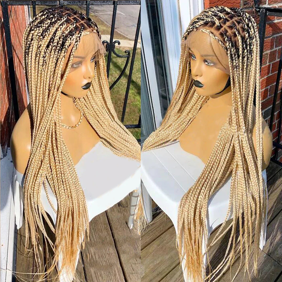 Ombre Blonde Knotless Box Braided Wig | Full Lace Braids Wig | Senegalese Twist, Passion Twist, Faux Locs Styles Available | Kanekalon Hair