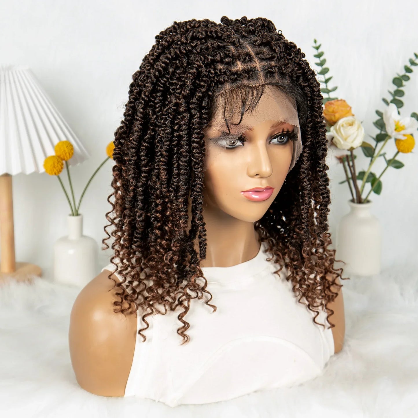 Short Length Box Braided Wig Full Lace Braided Wig Curly Hair With Baby Hair Braiding Wig Twisted Dreadlocks Wig For Women