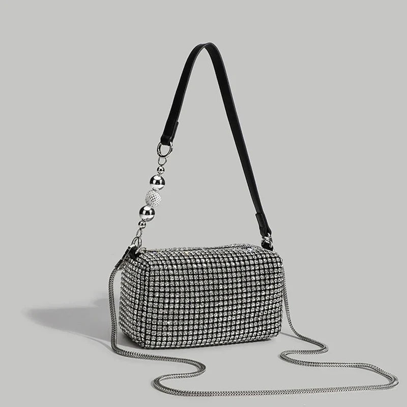 Fashion Banquet Dinner Diamond Bag | High-End Shiny Full Diamond Hand Armpit Shoulder & Crossbody Bag with Chain