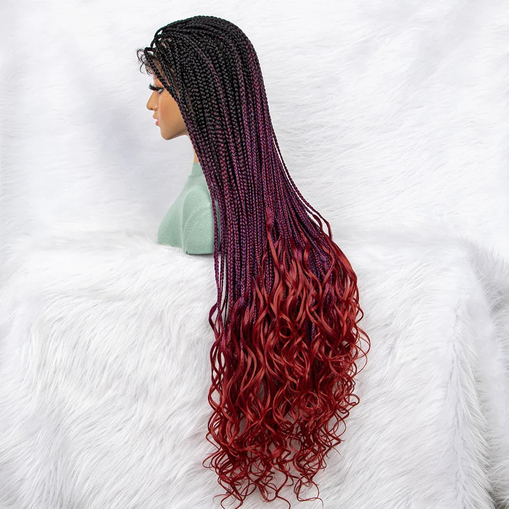 Gradient Water Wave Knotless Box Braids Wig | 9x6 Lace Front | Baby Hair