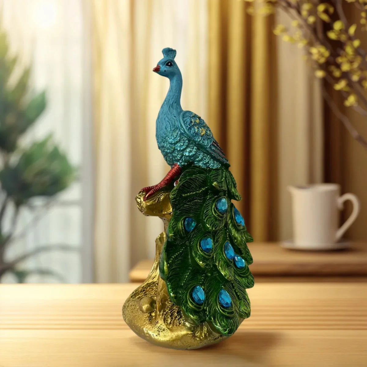 1 Piece of Artistic Peacock Resin Craft Sculpture Ornament, Feng Shui Home Decoration, Luxurious Decoration for Living Room, Foyer, and Wine Cabinet
